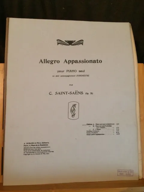 Camille Saint-Saëns Allegro Appassionato pour piano opus 70 éditions Durand