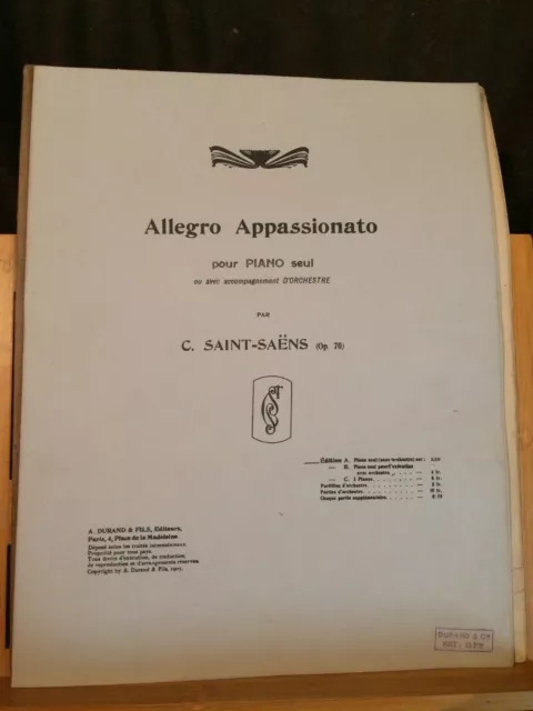 Camille Saint-Saëns Allegro Appassionato pour piano opus 70 éditions Durand