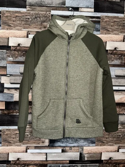 Dunnes Khaki Green Borg Lined Zip Hooded Sweatshirt Size 4/5 New with Tags