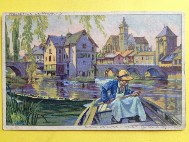 cpa Illustration PÊCHEUR sur les BORDS du LOING à MORET sur LOING Seine et Marne