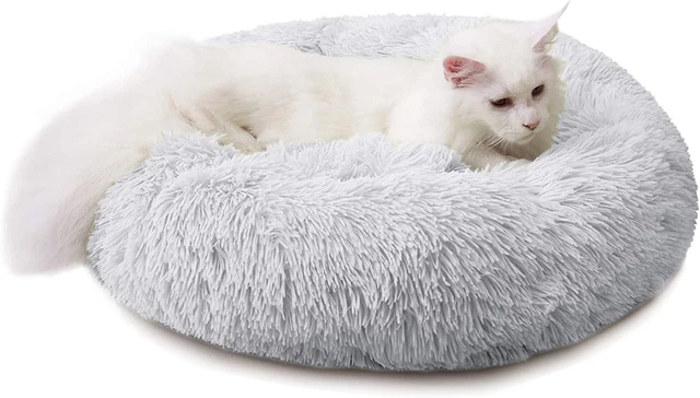 round Dog Cat Bed Donut Cuddler, Faux Fur Plush Pet Cushion for Large