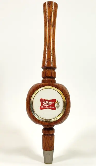 Vintage 1970's Miller High Life Beer Keg Tap Handle Wood Brass 3 Sided