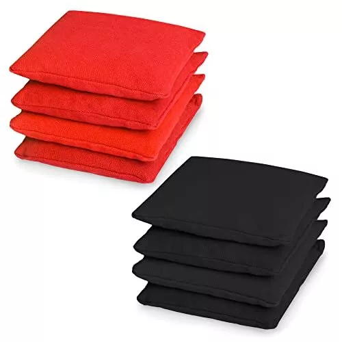 Weather Resistant Cornhole Bean Bags Set of 8 - Duck Cloth - Red and Black