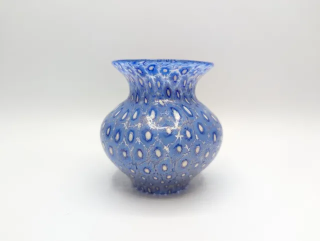 ✨ Vintage Murano Campanella Glass Vase Blue White Murene Gold Fleck 3-5/8" Tall