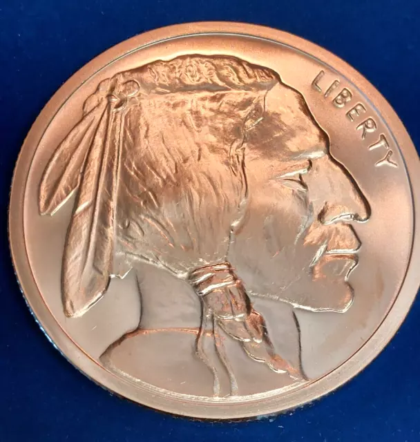 Pure .999 Copper Round - Indian/Buffalo - In Capsule - 5 Ounce Copper Bullion