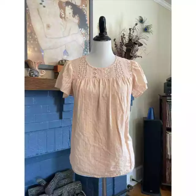 Ella Moss S Shirt Flutter Sleeve Eyelet Brianne Top Peach Coral 100% Cotton