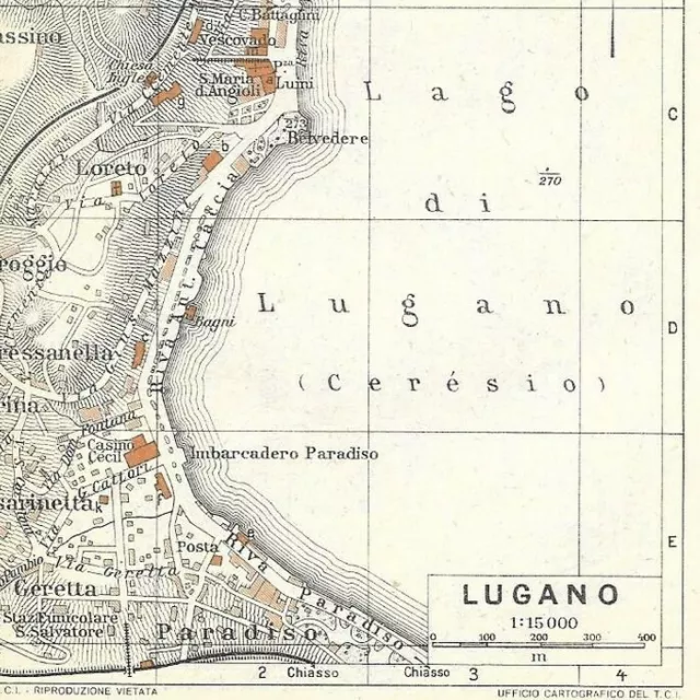 Lugano -- Suisse Italie Europe Plan ville - Carte ancienne 1956
