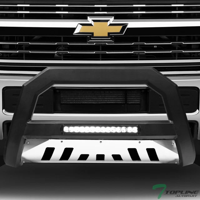 Topline For 11-19 Silverado/Sierra 2500 AVT Aluminum LED Bull Bar-Matte Blk/Skid