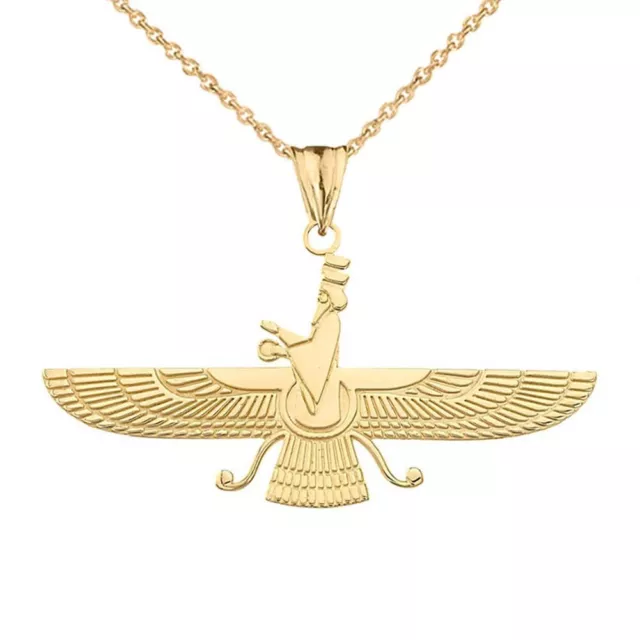 Solid Gold The Faravahar Pendant Necklace   (Yellow White Rose)