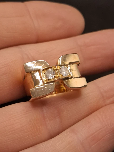 Bague Ancienne Plaquée Or 18k - Alliance Noire Avec Zircon - Taille 57 - État D'occasion