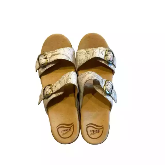 Dansko Sophie distressed white and gold wedge sandal new 40