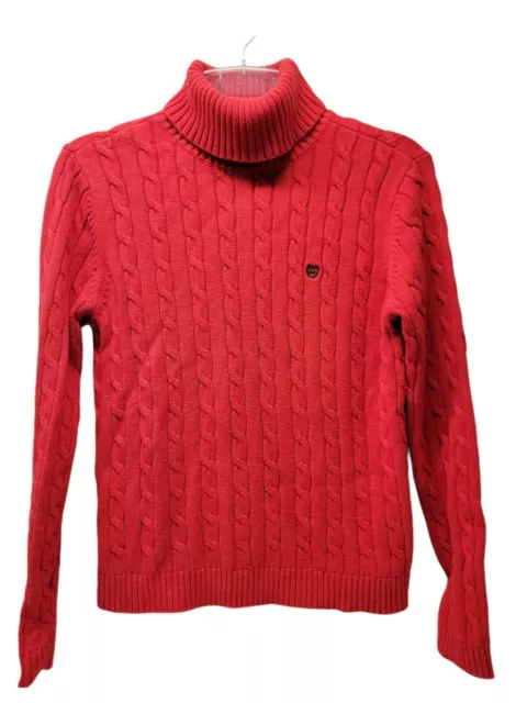 CHAPS RALPH LAUREN Sz Large Red Cable Knit Turtleneck Sweater Womens