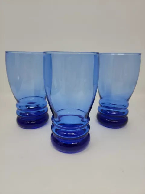 3 Libbey Cobalt Blue Bangles Cooler Tumblers Mid Century Modern Drinking Glasses