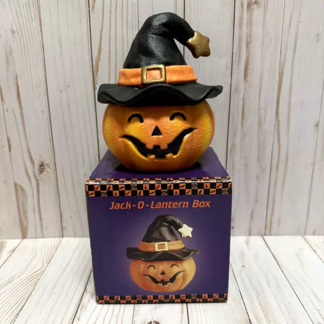 Ceramic Jack O Lantern Pumpkin Jar Witch Hat Lid Smiling Cute