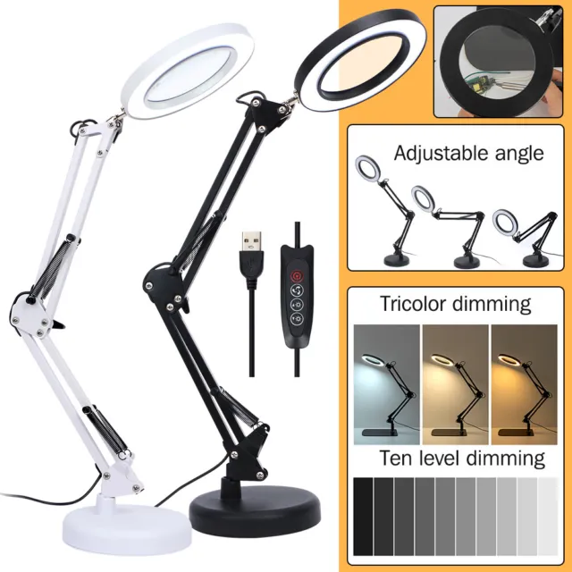 10X Magnifier Light Magnifying Lamp Desk Table Glass Salon Tattoo Light Dimming