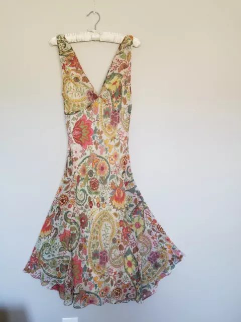 Etro Women's Dress 100% Silk Fit & Flare Floral Paisley W/Lining Size IT46/US 10