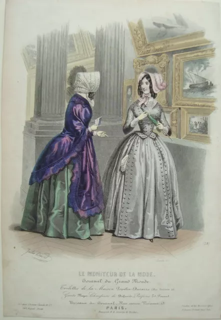 Mode Paris London Damenmode  Fashion altkolorierter echter Stahlstich 1866 Nr 17