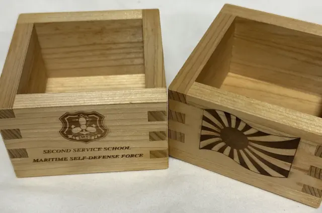 Japan Maritime Self-Defense Force Sake Masu Wooden Wood Box Japanese Cups (2)