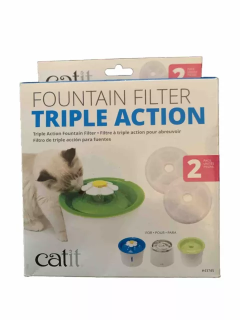 Catit Flower Fountain Replacement Water Filter Triple Action 2 Pack For Pet Cat