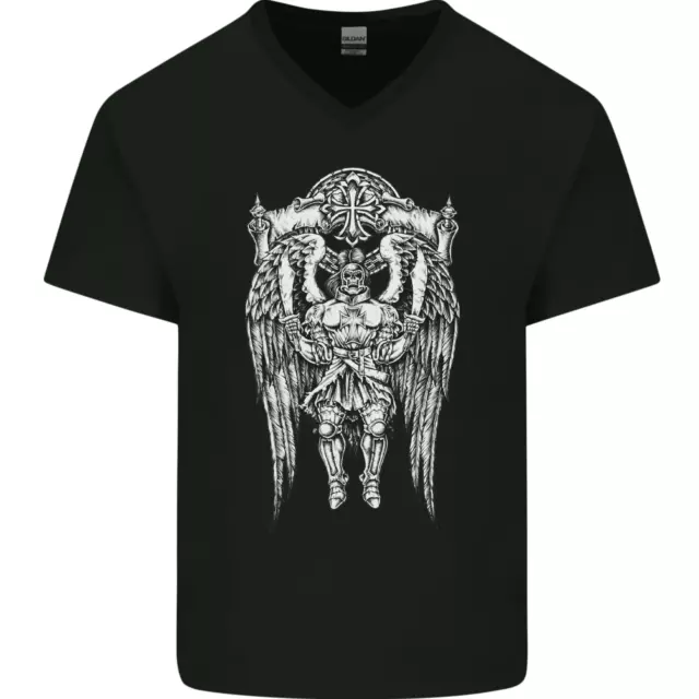 T-shirt da uomo collo a V cotone Knights Templar Skull Roman Warrior MMA palestra