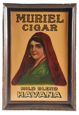 c1910 MURIEL CIGARS TIN LITHOGRAPH ADVERTISING SIGN P. LORILLARD & CO. TIN LITHO