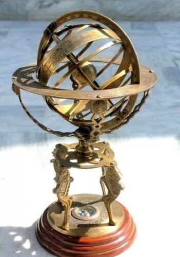 Nautical Engraved Multiple Ring Heavy Brass Armillary Globe Lion Style Sphere
