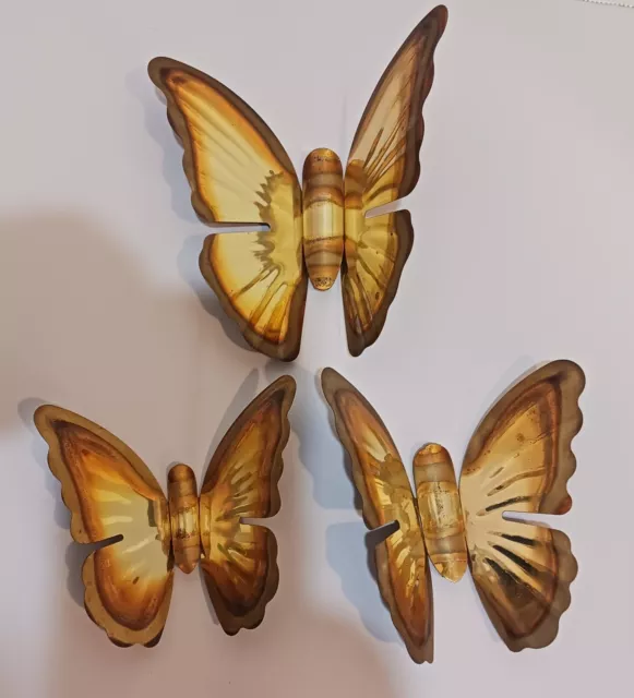 3 Vintage Home Interiors Metal Butterfly Wall Decor Brass Butterflies Homco
