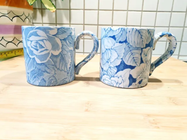 RARE Burleigh Scilla Hibiscus Mugs Victorian Chintz Ceramic Ironstone Blue White