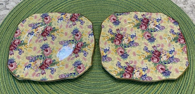 Royal Winton England Grimwades Yellow Chintz Welbeck 1995 Bread Plate (2) 6 1/4"