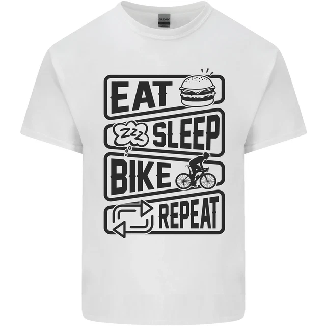 Ciclismo Eat Sleep Bicicletta Ripetere Divertente Uomo Cotone T-Shirt Maglietta