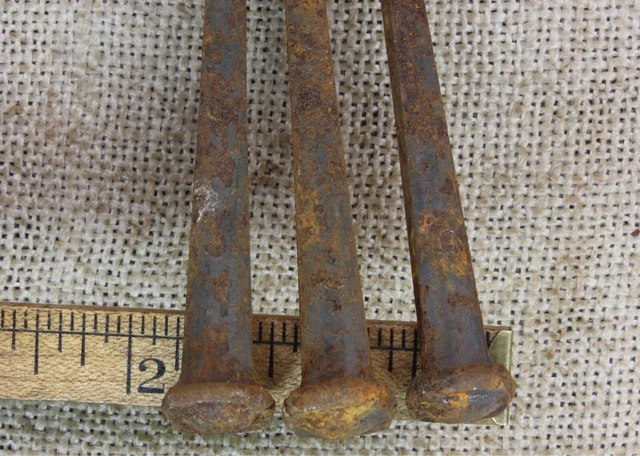 4 1/2” Spikes SQUARE NAILS 3 old vintage common L dimple rosehead Crucifixion 4