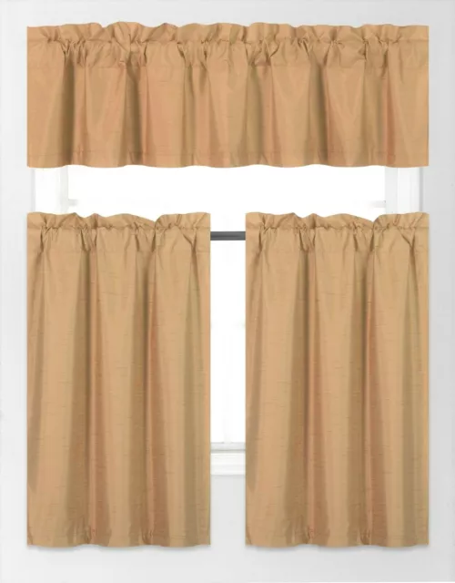 3Pc Set Window Dressing Kitchen Curtain Solid Lined Blackout Drape Treatment K3