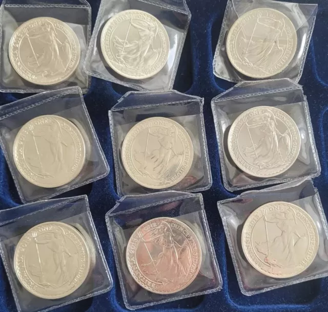 9 X R.Mint Silver Britannia Coins 2013 - 2014 Silver Bullion 1 oz Coins lot  D