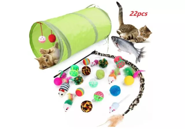 Lot Différents Jouets Chat 21 Pces Multicolore Souris Boule Plume Interactif