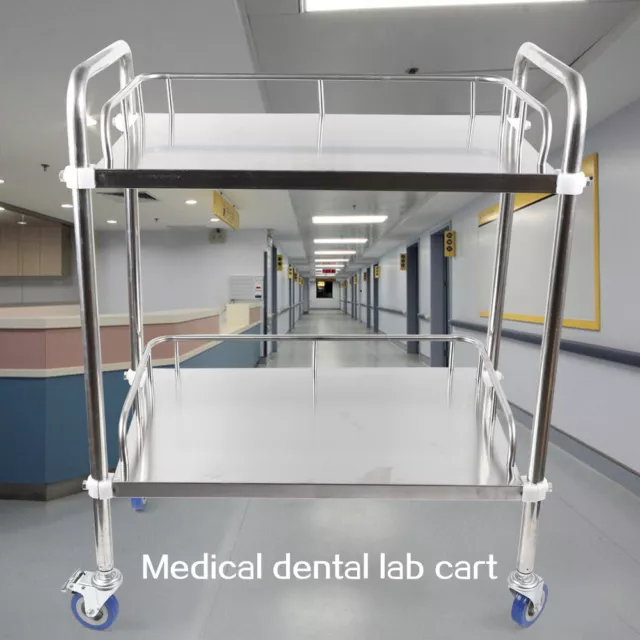 Medical Trolley Stainless Steel Dental Lab Mobile Rolling Cart Spa Equipment NEW