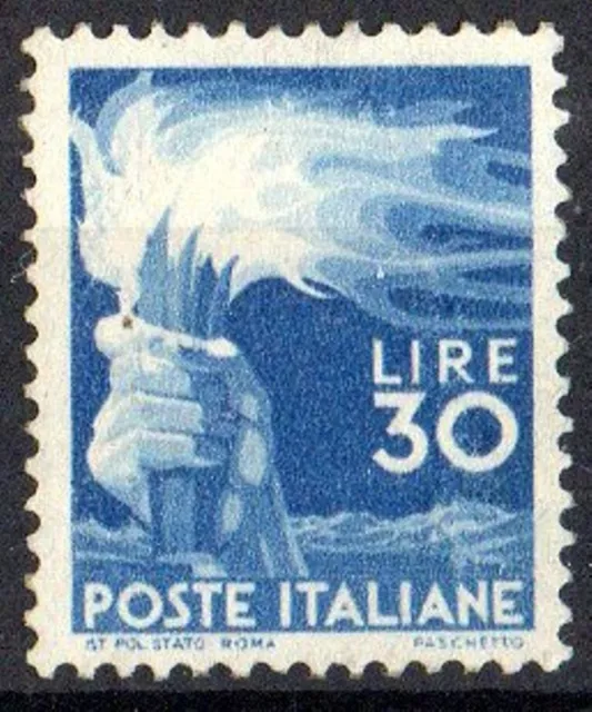 1945 Italia Repubblica "Democratica" Lire 30 Valore Nuovo Mnh** Rr