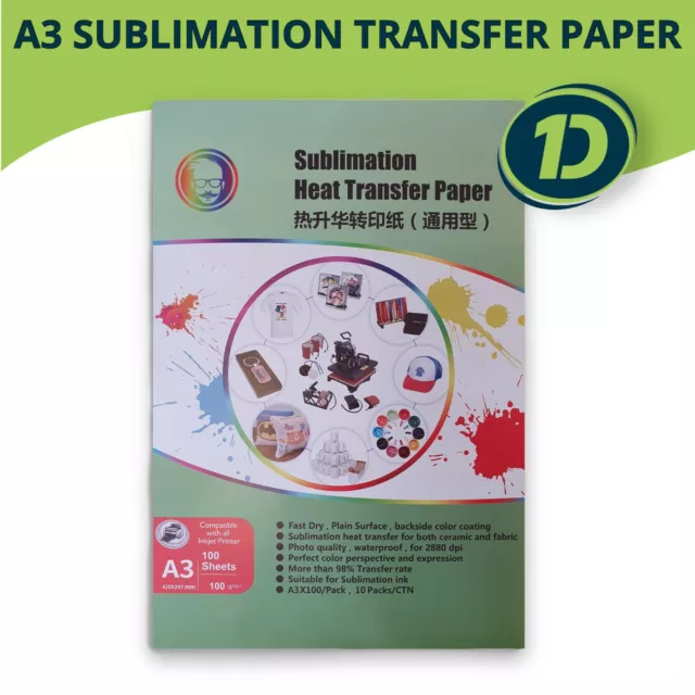 100 Sheets Quality A3 Dye Sublimation Paper Desktop Inkjet Printer Heat Transfer