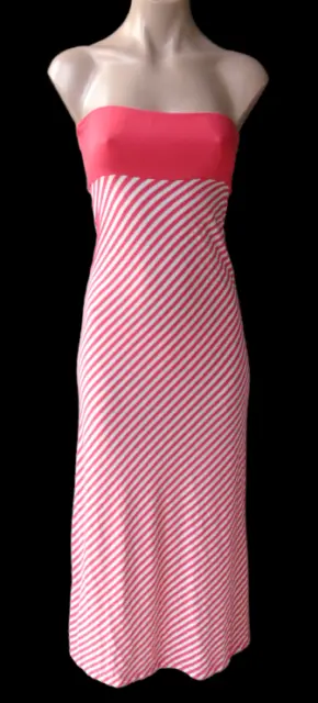 Red White Diagonal Stripe Soft Knit Strapless Long Maxi Dress Sz S Stretch