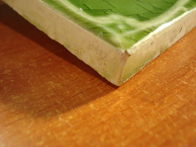Reclaimed original period antique Art Nouveau Majolica tile rose & green flowers 4