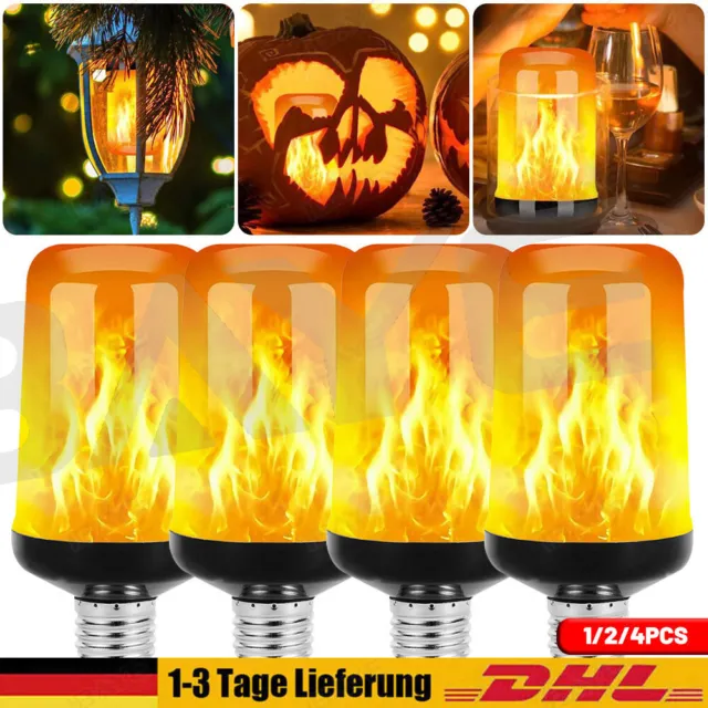 4X E27 LED Licht Fackel Feuer Lampe Flammen Effekt Glühbirne Flacker Birne Deko