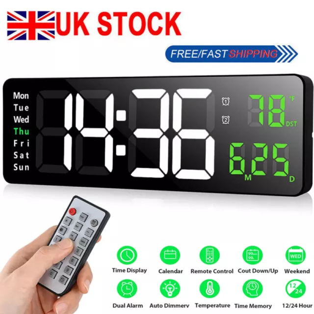 Digital LED Large Display Wall Desk Alarm Clock With Calendar Temperature Date