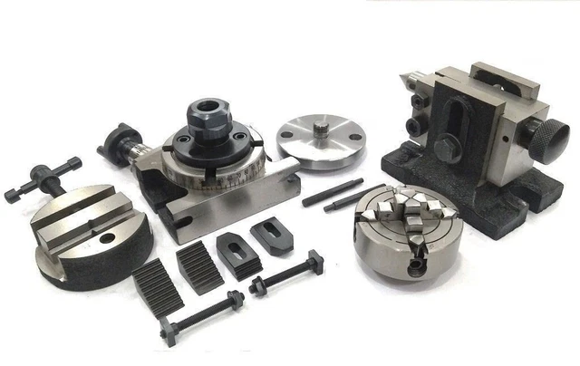 New 3"/80mm Rotary Table M6 Clamp Kit , Round Vice  70mm 4 Jaw Independent Chuck