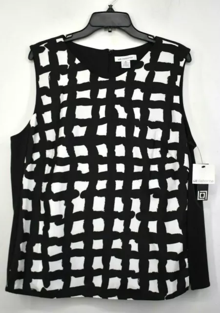 Liz Claiborne Womens Black White Geometric Print Scoop Neck Sleeveless Blouse XL