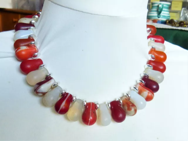Vintage Antique Mali Wedding Beads Necklace, Trade Beads,  Orange Flames