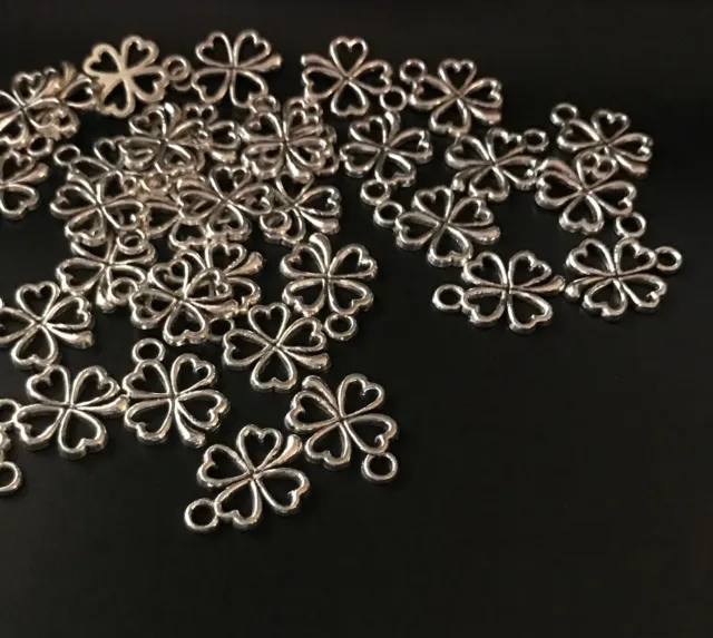 12 x Antique Silver Four Leaf Clover Charms Jewellery Making Pendant Lucky 4 Lea