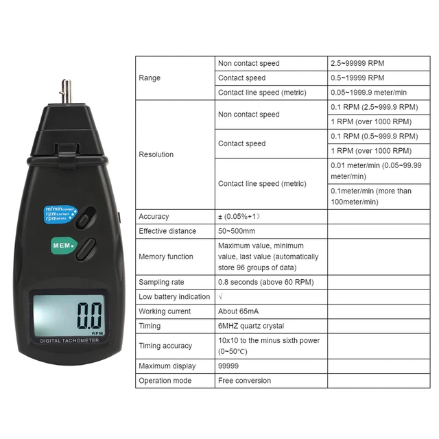 Digital Tachometer Tachometer LCD Digital Handheld Contact Non Contact 4 Test