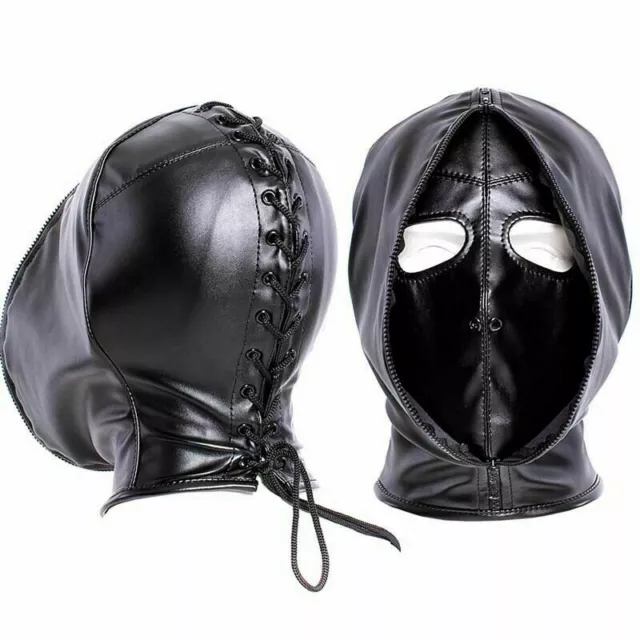 Masquerade PU Leather Slave Restraints Mask Fetish Hood Zipper BDSM Sexy Bondage