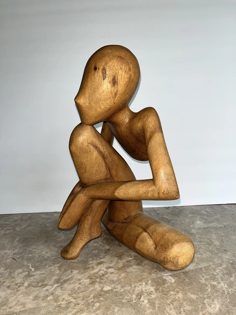 Hand Carved Bali Indonesia Wood Abstract Human Figure Art Sculpture Sitting Yoga