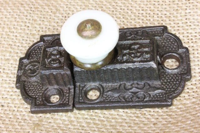 Old Cabinet Catch Jelly Cupboard Latch White Porcelain Knob Vintage Rustic Iron
