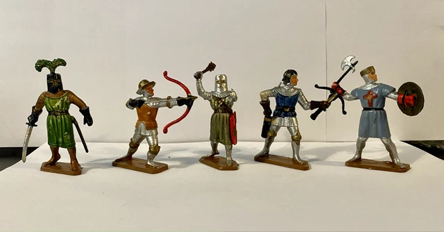 Starlux Ancien - Magnifique lot de 5 Soldats Moyen-Age - 6 cm